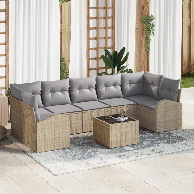 vidaXL Set di Divani da Giardino 8 Pezzi con Cuscini Beige in Polyrattan
