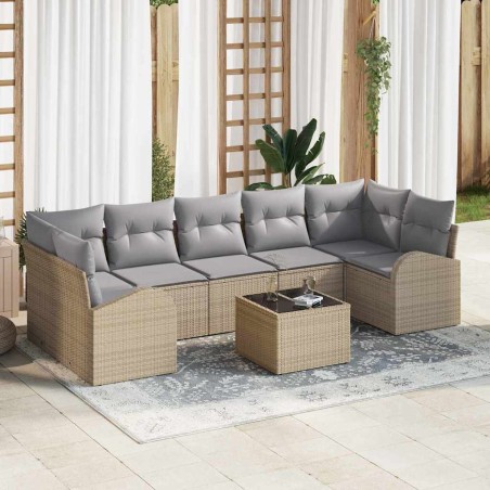 vidaXL Set di Divani da Giardino 8 Pezzi con Cuscini Beige in Polyrattan