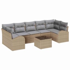 vidaXL Set di Divani da Giardino 8 Pezzi con Cuscini Beige in Polyrattan