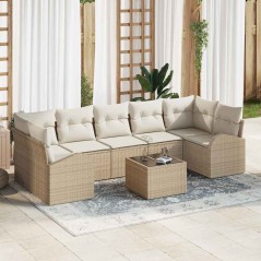 vidaXL Set Divano da Giardino 8 Pezzi con Cuscini Beige Poly Rattan