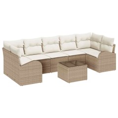 vidaXL Set Divano da Giardino 8 Pezzi con Cuscini Beige Poly Rattan