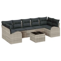 vidaXL Set divani da giardino 8 pezzi con cuscini grigio chiaro in rattan sintetico