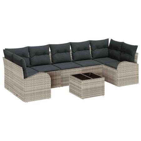 vidaXL Set divani da giardino 8 pezzi con cuscini grigio chiaro in rattan sintetico