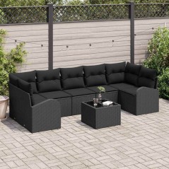 vidaXL Set di divani da giardino a 8 pezzi con cuscini in polyrattan nero