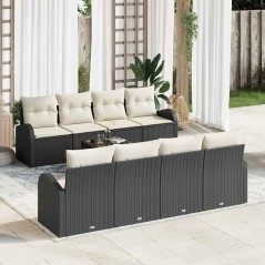 vidaXL Set di Divani da Giardino 9 Pezzi con Cuscini Nero Polyrattan