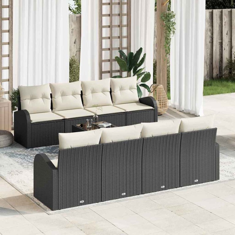 vidaXL Set di Divani da Giardino 9 Pezzi con Cuscini Nero Polyrattan