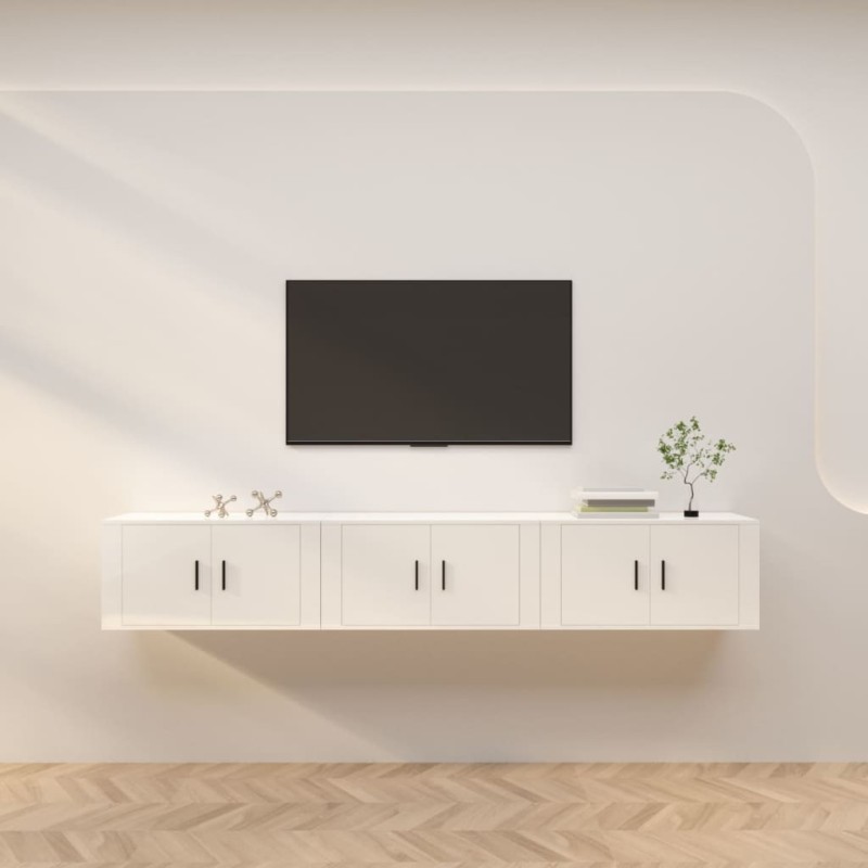 Mobili Porta TV a Parete 3 pz Bianco Lucido 80x34,5x40 cm Mobili Porta TV a Parete 3 pz Bianco Lucido 80x34,5x40 cm