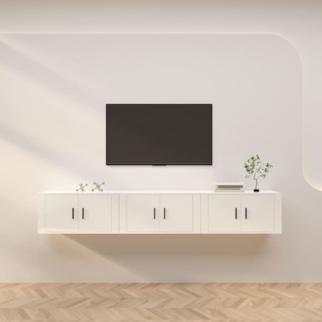 Mobili Porta TV a Parete 3 pz Bianco Lucido 80x34,5x40 cm