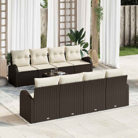 vidaXL Set di divani da giardino 9 pezzi con cuscini marroni in polyrattan