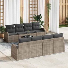 vidaXL Set di Divani da Giardino 9 Pezzi con Cuscini Grigi in Rattan Sintetico