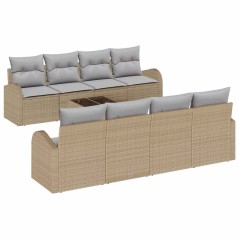 vidaXL Set di divani da giardino 9 pezzi con cuscini Beige Rattan
