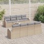 vidaXL Set di divani da giardino 9 pezzi con cuscini Beige Rattan