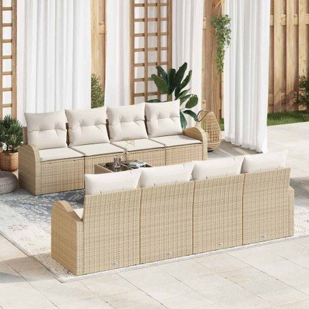 vidaXL Set Divani Giardino 9 Pezzi con Cuscini Beige Rattan