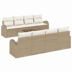 vidaXL Set Divani Giardino 9 Pezzi con Cuscini Beige Rattan