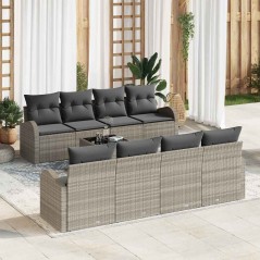 vidaXL Set da giardino di 9 pezzi con cuscini grigio chiaro in polyrattan