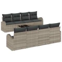 vidaXL Set da giardino di 9 pezzi con cuscini grigio chiaro in polyrattan