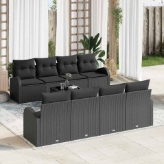 vidaXL Set di Sofà da Giardino 9 Pezzi con Cuscini Nero Polyrattan