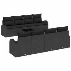 vidaXL Set di Sofà da Giardino 9 Pezzi con Cuscini Nero Polyrattan