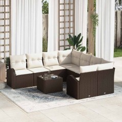 vidaXL Set di divano da giardino in 9 pezzi con cuscini in rattan sintetico marrone