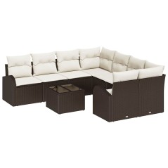 vidaXL Set di divano da giardino in 9 pezzi con cuscini in rattan sintetico marrone