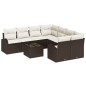 vidaXL Set di divano da giardino in 9 pezzi con cuscini in rattan sintetico marrone