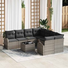 vidaXL Set Divano Giardino 9 Pezzi con Cuscini Grigio Polyrattan