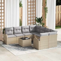 vidaXL Set Divani da Giardino 9 Pezzi con Cuscini Beige Polyrattan