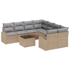 vidaXL Set Divani da Giardino 9 Pezzi con Cuscini Beige Polyrattan