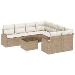vidaXL Set di divano da giardino da 9 pezzi con cuscini Beige Polyrattan