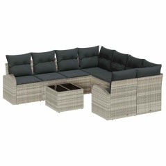 vidaXL Set di divani da giardino da 9 pezzi con cuscini grigio chiaro in polyrattan