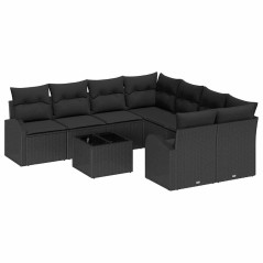 vidaXL Set di Sofà da Giardino 9 Pezzi con Cuscini Neri in Polyrattan