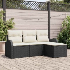 vidaXL Set Giardino 4 Pezzi con Cuscini in Rattan Sintetico Nero