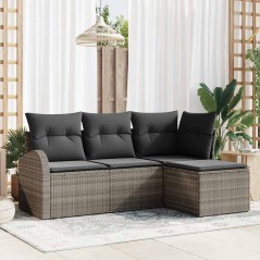 vidaXL Set giardino 4 pezzi con cuscini grigi in poly rattan