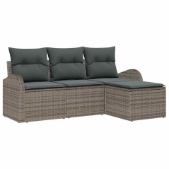 vidaXL Set giardino 4 pezzi con cuscini grigi in poly rattan