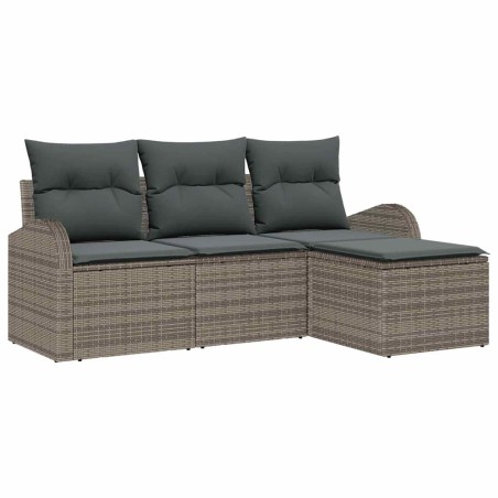 vidaXL Set giardino 4 pezzi con cuscini grigi in poly rattan