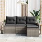 vidaXL Set giardino 4 pezzi con cuscini grigi in poly rattan