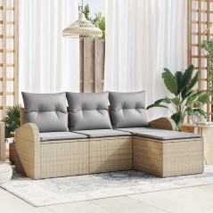 vidaXL Set di divanetti da giardino di 4 pezzi con cuscini beige in polirattan
