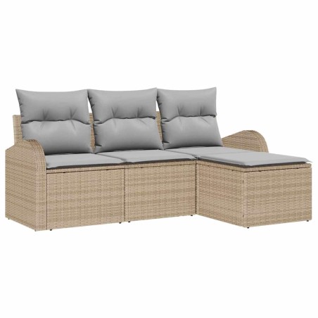 vidaXL Set di divanetti da giardino di 4 pezzi con cuscini beige in polirattan