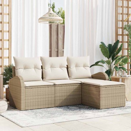 vidaXL Set Giardino 4 Pezzi con Cuscini Beige in Rattan