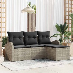 vidaXL Set Divano da Giardino a 4 Pezzi con Cuscini Grigio Chiaro in Rattan Sintetico