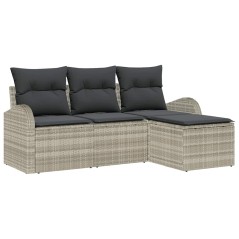 vidaXL Set Divano da Giardino a 4 Pezzi con Cuscini Grigio Chiaro in Rattan Sintetico