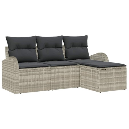 vidaXL Set Divano da Giardino a 4 Pezzi con Cuscini Grigio Chiaro in Rattan Sintetico