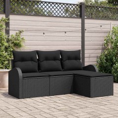 vidaXL Set da giardino di 4 pezzi con cuscini in polietilene nero