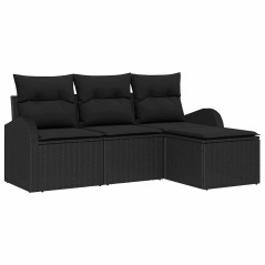 vidaXL Set da giardino di 4 pezzi con cuscini in polietilene nero
