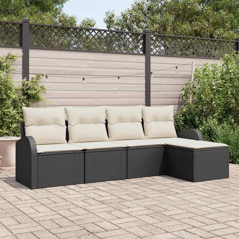 vidaXL Set da Giardino in 5 Pezzi con Cuscini Neri in Rattan Sintetico