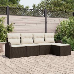 vidaXL Set di divani da giardino da 5 pezzi con cuscini, in rattan sintetico marrone.