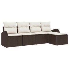 vidaXL Set di divani da giardino da 5 pezzi con cuscini, in rattan sintetico marrone.