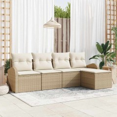 vidaXL Set di Divani da Giardino a 5 Pezzi con Cuscini Beige in Rattan Sintetico
