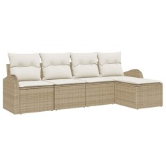 vidaXL Set di Divani da Giardino a 5 Pezzi con Cuscini Beige in Rattan Sintetico
