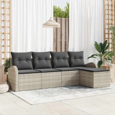 vidaXL Set divano da giardino 5 pezzi con cuscini grigio chiaro in poly rattan